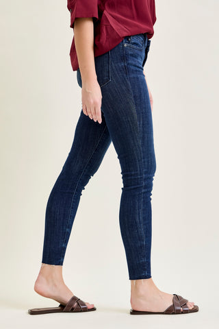 Kinsley Edgy Mid Rise Skinnies with a Raw Twist