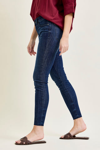 Kinsley Edgy Mid Rise Skinnies with a Raw Twist