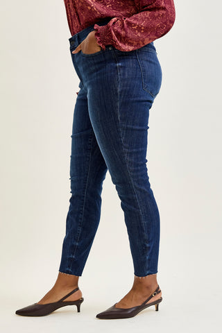 Kinsley Edgy Mid Rise Skinnies with a Raw Twist - PLUS