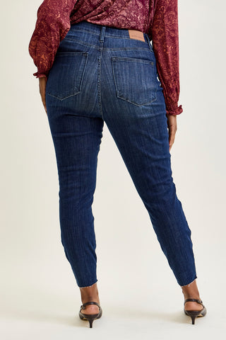 Kinsley Edgy Mid Rise Skinnies with a Raw Twist - PLUS