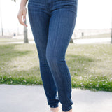 Kinsley Edgy Mid-Rise Skinnies with a Raw Twist