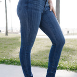 Kinsley Edgy Mid-Rise Skinnies with a Raw Twist