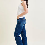 Aubrey Mid Rise Side Seam Detail Straight Jeans