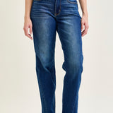 Aubrey Mid Rise Side Seam Detail Straight Jeans