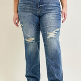 Kaylee High Waist Distressed Dad Jeans - PLUS