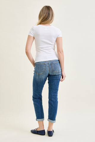 Amber Mid Rise Vintage Wash Non-Distressed Boyfriend
