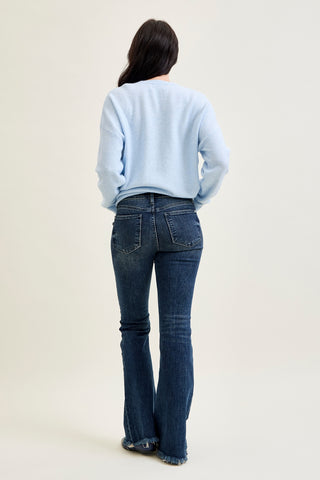 Charlotte Flare Jeans with Distressed Knee & Frayed Hem