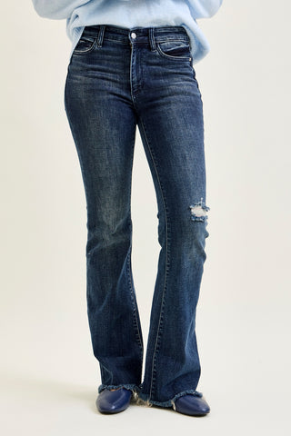 Charlotte Flare Jeans with Distressed Knee & Frayed Hem