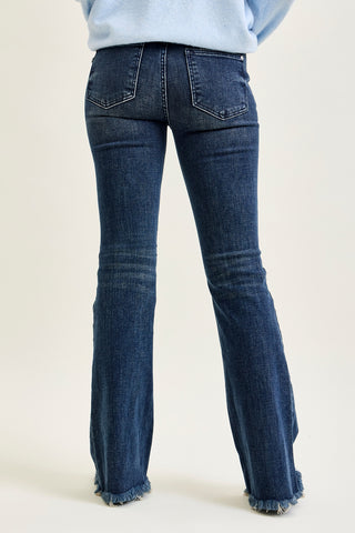Charlotte Flare Jeans with Distressed Knee & Frayed Hem