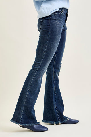 Charlotte Flare Jeans with Distressed Knee & Frayed Hem