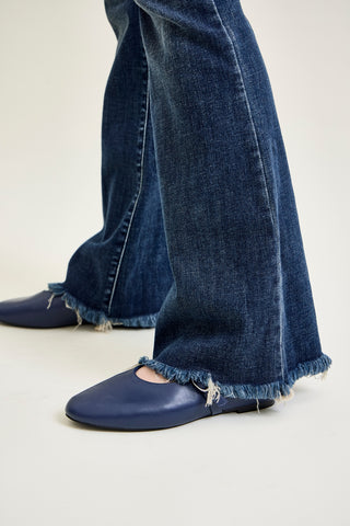 Charlotte Flare Jeans with Distressed Knee & Frayed Hem