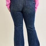 Amanda Mid Rise Flare Jeans with Distressed Knee & Frayed Hem - PLUS