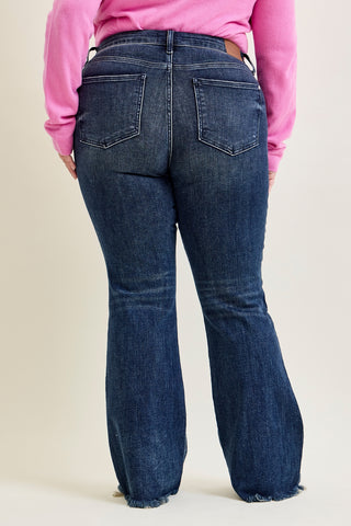 Charlotte Flare Jeans with Distressed Knee & Frayed Hem - PLUS