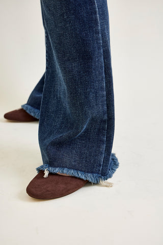 Charlotte Flare Jeans with Distressed Knee & Frayed Hem - PLUS