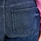 Amanda Mid Rise Flare Jeans with Distressed Knee & Frayed Hem - PLUS