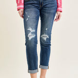 Aubree Mid Rise Distressed Boyfriend with Cuffed Hem