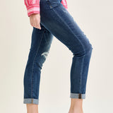 Aubree Mid Rise Distressed Boyfriend with Cuffed Hem