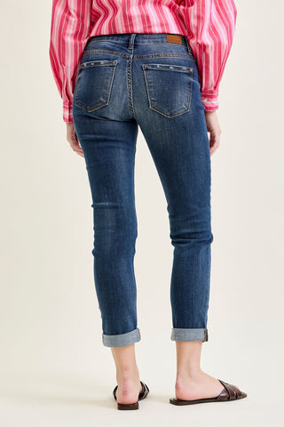 Aubree Mid Rise Distressed Boyfriend with Cuffed Hem