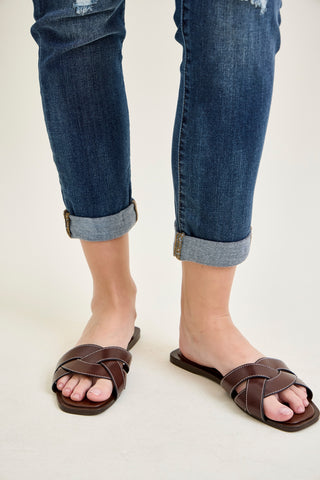 Aubree Mid Rise Distressed Boyfriend with Cuffed Hem