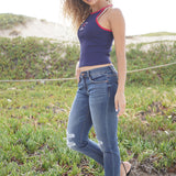 Aubree Mid Rise Distressed Boyfriend with Cuffed Hem
