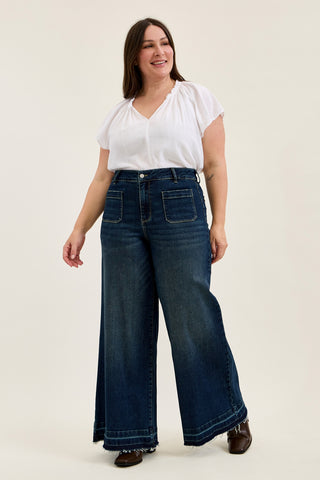 Liza Palazzo Jeans with Front Patch Pockets - PLUS
