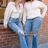 Faye Stone Wash Ripped Bootcut Jeans - PLUS