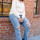 Faye Stone Wash Ripped Bootcut Jeans - PLUS