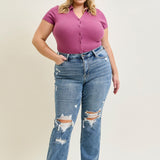 Faye Stone Wash Ripped Bootcut Jeans - PLUS