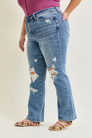 Faye Stone Wash Ripped Bootcut Jeans - PLUS