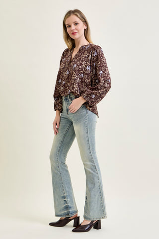 Megan Mid Rise Tinted Pin Tack Detail Flare Jeans