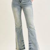 Megan Mid Rise Tinted Pin Tack Detail Flare Jeans