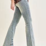 Megan Mid Rise Tinted Pin Tack Detail Flare Jeans