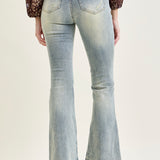 Megan Mid Rise Tinted Pin Tack Detail Flare Jeans
