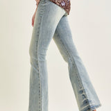 Megan Mid Rise Tinted Pin Tack Detail Flare Jeans