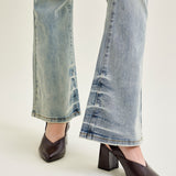 Megan Mid Rise Tinted Pin Tack Detail Flare Jeans