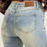 Megan Mid Rise Tinted Pin Tack Detail Flare Jeans