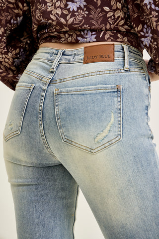 Megan Mid Rise Tinted Pin Tack Detail Flare Jeans