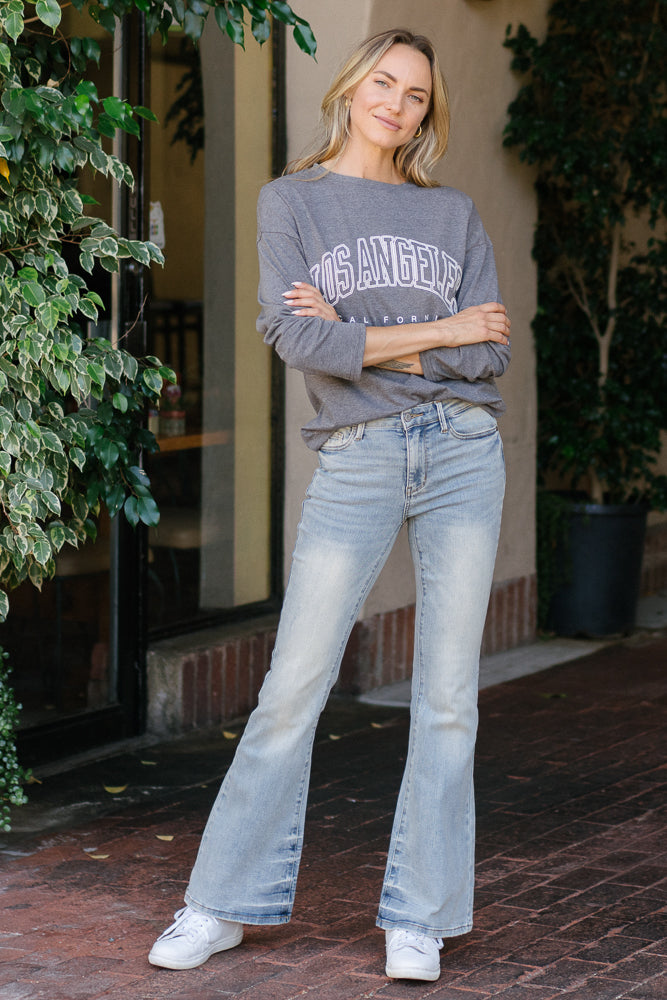 thumbnail image 2 of Megan Mid Rise Tinted Pin Tack Detail Flare Jeans – Judy Blue 2 of 10