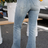 Megan Mid Rise Tinted Pin Tack Detail Flare Jeans