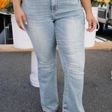 Megan Mid Rise Tinted Pin Tack Detail Flare Jeans - PLUS