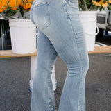 Megan Mid Rise Tinted Pin Tack Detail Flare Jeans - PLUS
