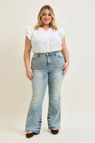Charlotte Tinted Pin Tack Detail Flare Jeans - PLUS