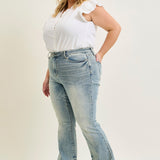 Megan Mid Rise Tinted Pin Tack Detail Flare Jeans - PLUS