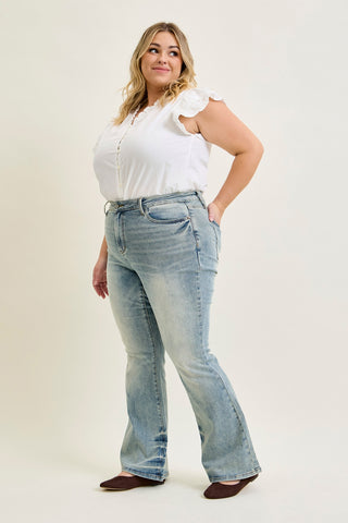 Charlotte Tinted Pin Tack Detail Flare Jeans - PLUS
