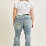 Megan Mid Rise Tinted Pin Tack Detail Flare Jeans - PLUS