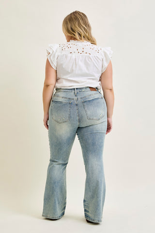 Charlotte Tinted Pin Tack Detail Flare Jeans - PLUS