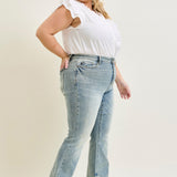 Megan Mid Rise Tinted Pin Tack Detail Flare Jeans - PLUS