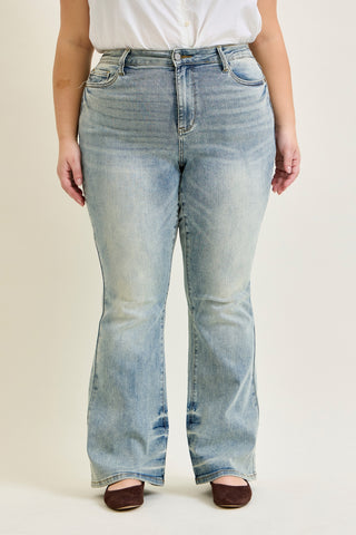 Charlotte Tinted Pin Tack Detail Flare Jeans - PLUS
