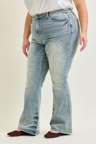 Charlotte Tinted Pin Tack Detail Flare Jeans - PLUS