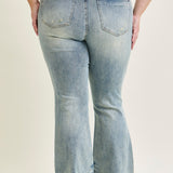 Megan Mid Rise Tinted Pin Tack Detail Flare Jeans - PLUS